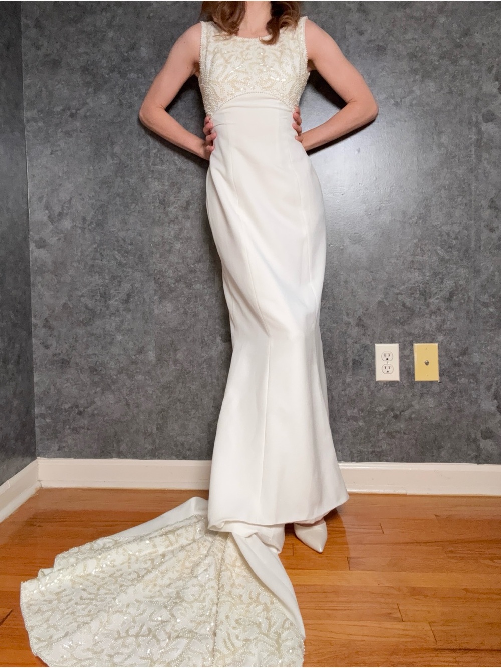 Vintage 1990s Lady Eleanor Beaded Mermaid Wedding Gown — Flower Bustle Train